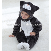 Suave bebé franela mameluco Animal Onesie traje de trajes de pijamas, ropa para dormir, lindo paño negro, bebé con capucha toalla